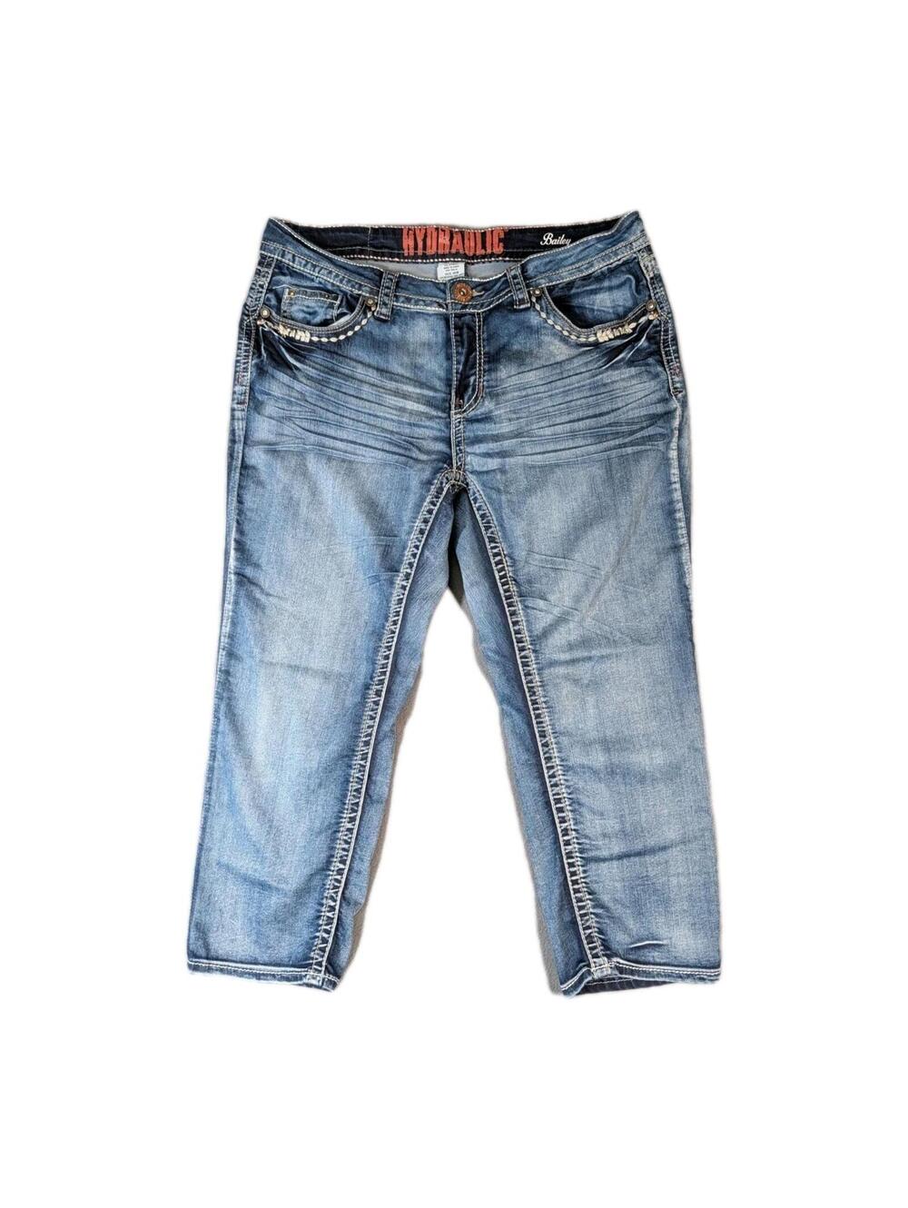 Hydraulic Bailey Womens 16W Blue Capri Jeans Stretch Bling Y2K Denim